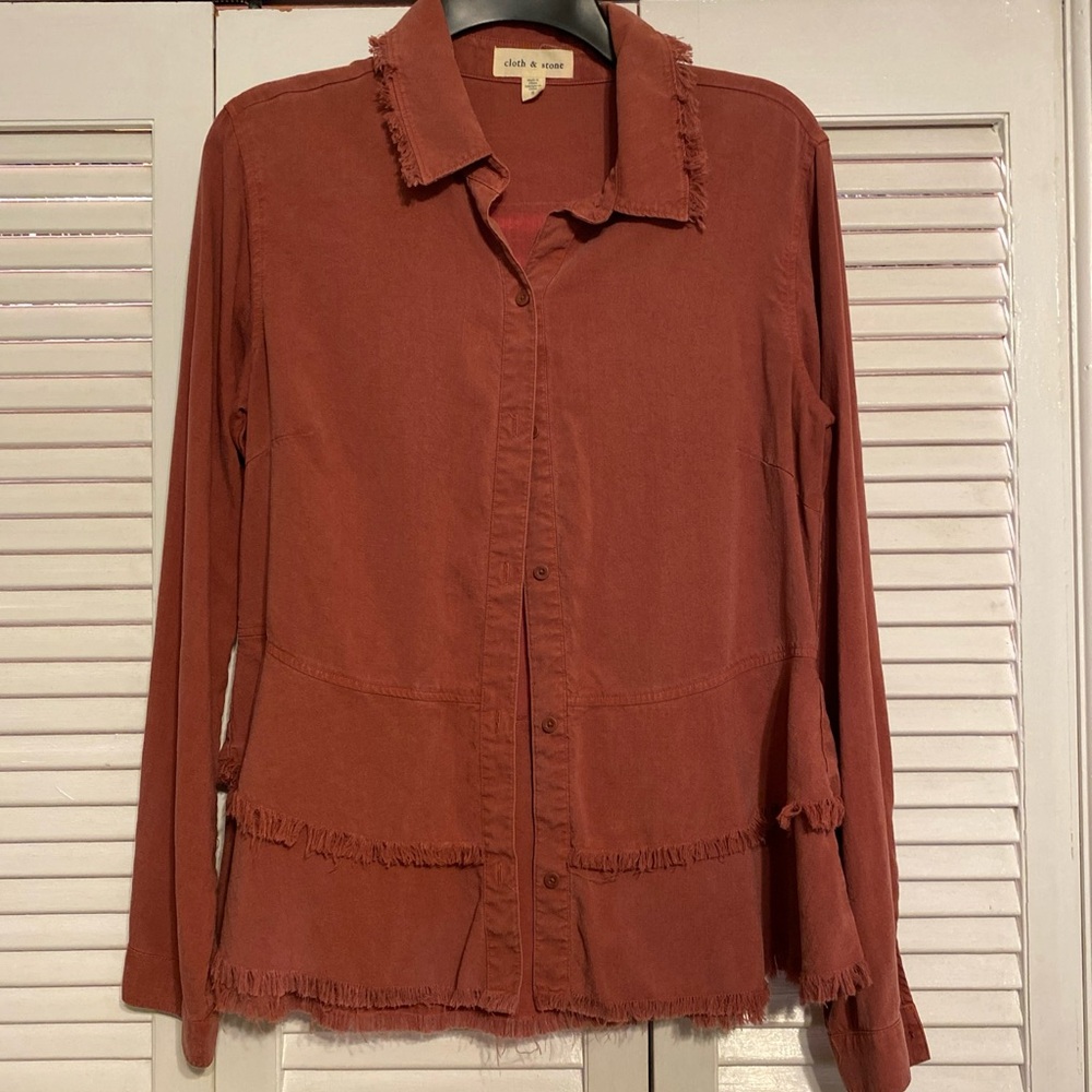 Anthropology Cloth and Stone long sleeve ruffle tiered shirt